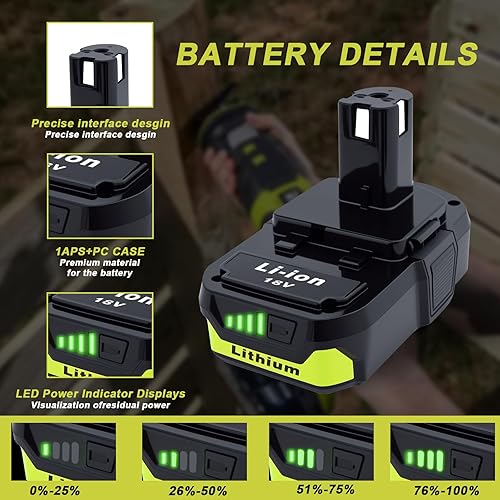 Miniatura 6 de Paquete de 2 baterías de repuesto 3.0 de 18 V para batería de iones de litio Ryobi de 18 V, compatible con baterías Ryobi de 18 voltios y