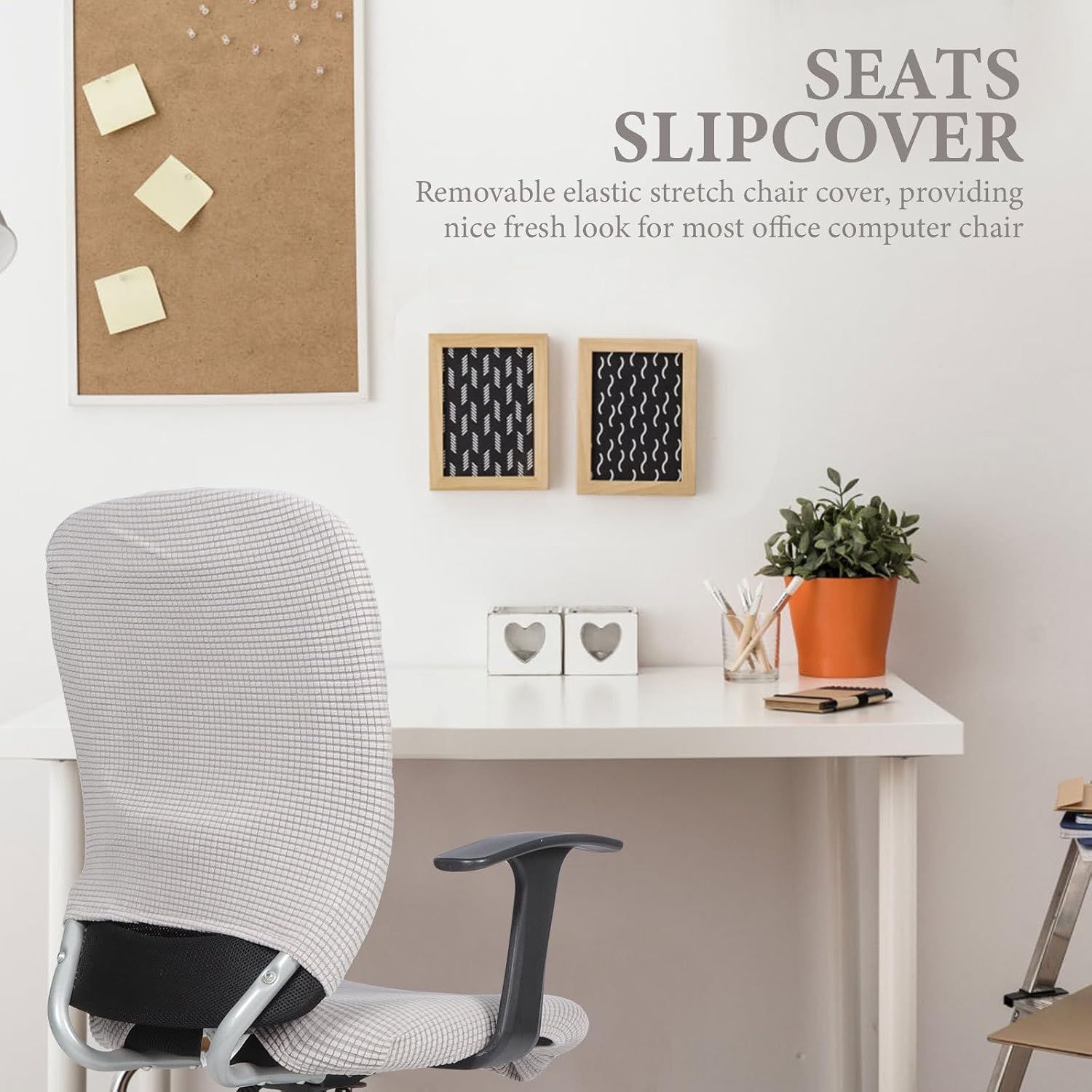 Elastic Split Office Chair Cover Set, Stretch Rotating Computer Chair Seat and Backrest Slipcover, Silver Gray Protective Furniture Cover for Home and Office Use