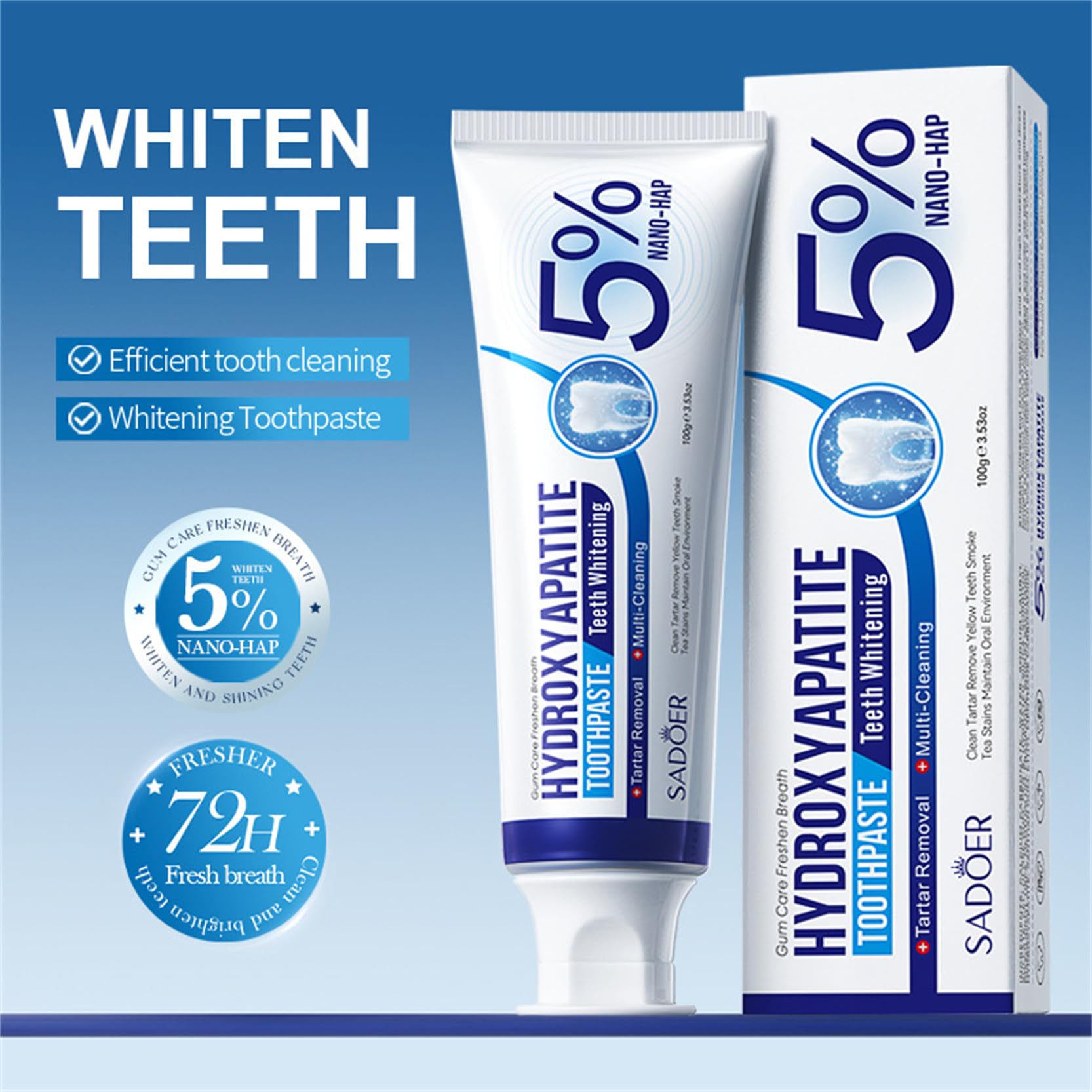 Hydroxyapatite Toothpaste, 5% Nano Hidroxiapatita Toothpaste for Advanced Enamel Protection, Fresh Breath, Daily Use for Oral Health (1)