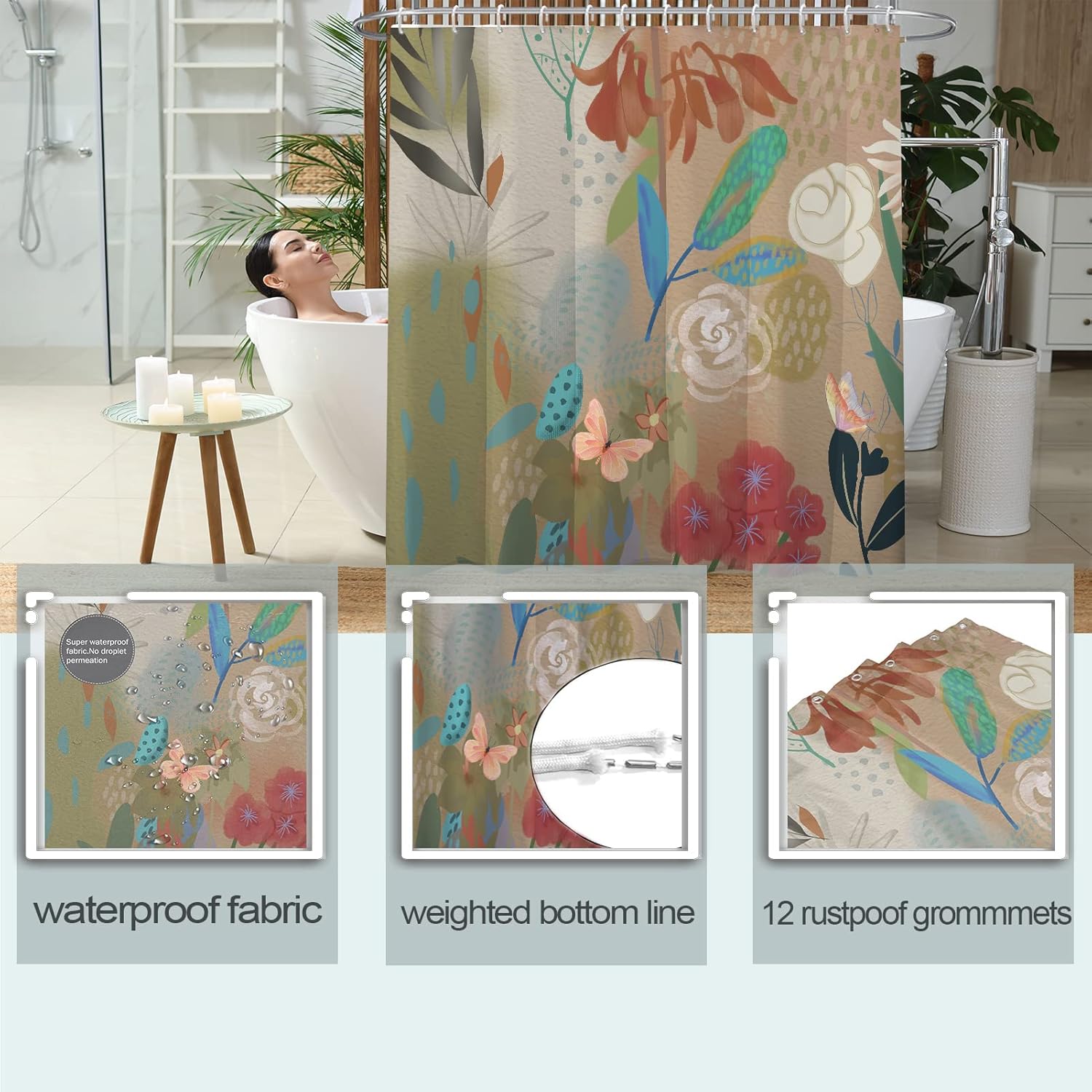 Decoreagy Abstract Floral Shower Curtain,Sage Green Botanical Flowers Bathroom Shower Curtains,Bobo Mid Century Vintage Art Bath Curtains Sets with 12 Hooks 72x72in,Waterproof Fabric : Home & Kitchen