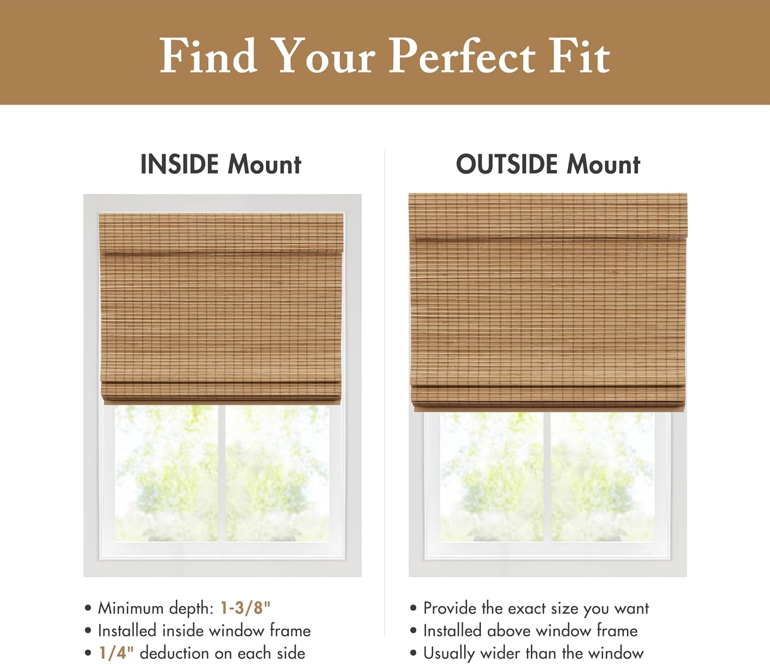 Madison Park Eastfield 100% Bamboo Cordless Roman Shades-Woven Wooden Privacy Panel, Light Filtering Easy Installation Window Blind Treatment, Bedroom, Living Room Decor, 35" W x 64" L, Neutral