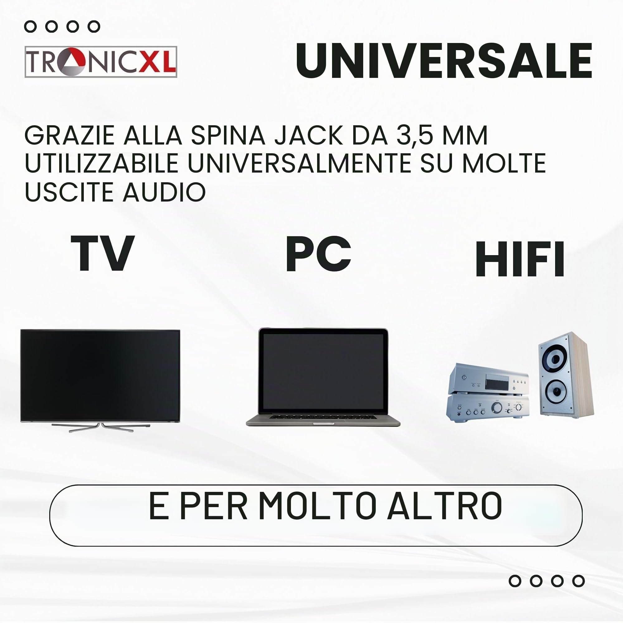 TronicXL - Cuffie per TV con cavo lungo 6 m, compatibili con televisori Samsung, LG, Sony, Toshiba, DYON, JVC, Philips, Apple, iPad, iMac, Computer, etc