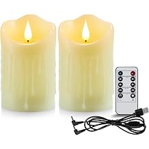 2 Pack Rechargeable LED Candles, Flameless Candles with Realistic 3D Flickering Flame & Dripping Wax Effect, with 24H Timer, Remote Control for Christmas Wedding Party Home Decor-7.5x10cm