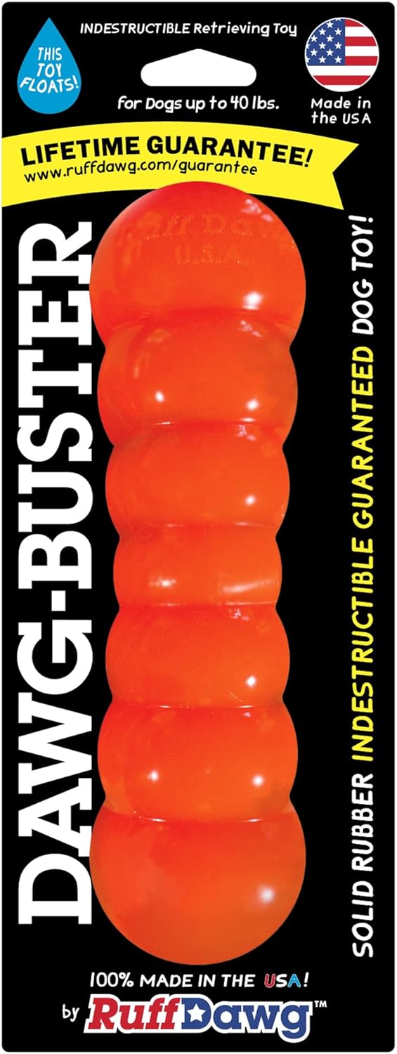 Ruff Dawg Indestructible Dawg-Buster Medium - 1pc Color Varies – Heavy-Duty Solid Rubber Dog Chew Stick for Dogs Under 40 lbs – Floats & Bounces – Made in USA