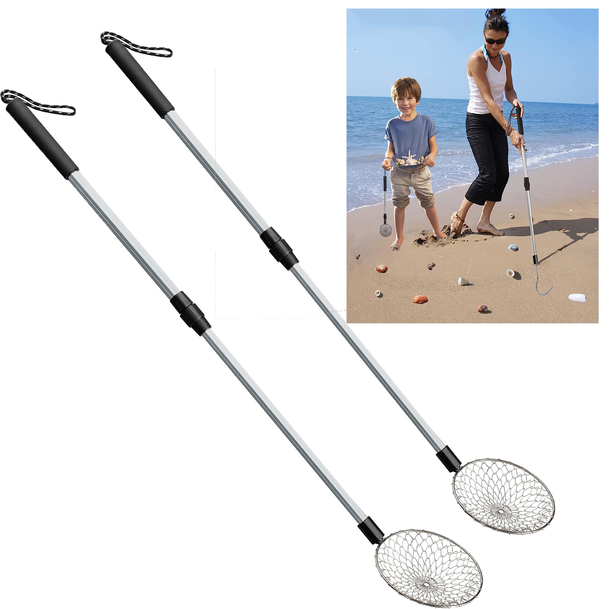 Tdhaayt 2 Pcs Beach Sand Sifter- Shark Tooth Sifter- Sand Scoop Shell Scooper for Beach- Beach Scoop Shovel and Sifter Tool for Picking Up Shells Beachcombing & Rock Hunting (Scoop - 2pcs)