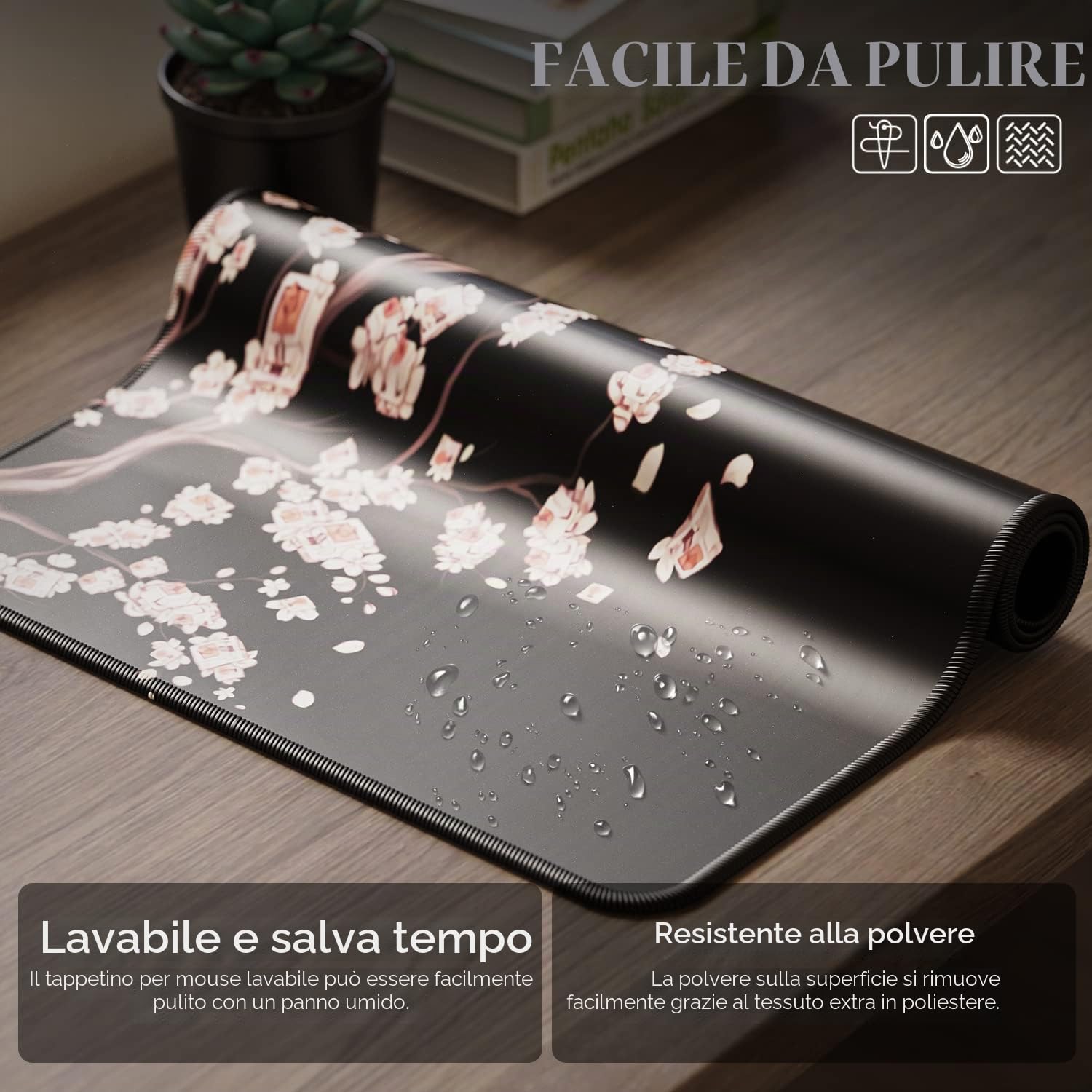 EFISH Tappetino per mouse da gioco 800x300x3 mm rosa e nero con base in gomma antiscivolo bordi cuciti