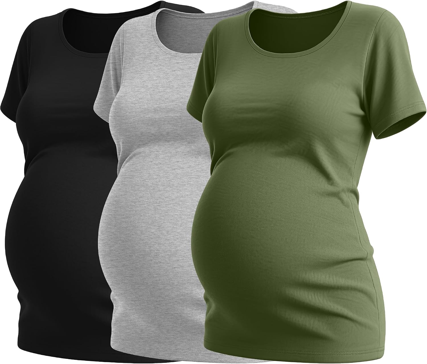 Neer 3 Pack Women's Maternity Shirts Short Sleeve Pregnancy Tee Tops Soft Crew Neck Mama Clothes Basic Tunic Blouse