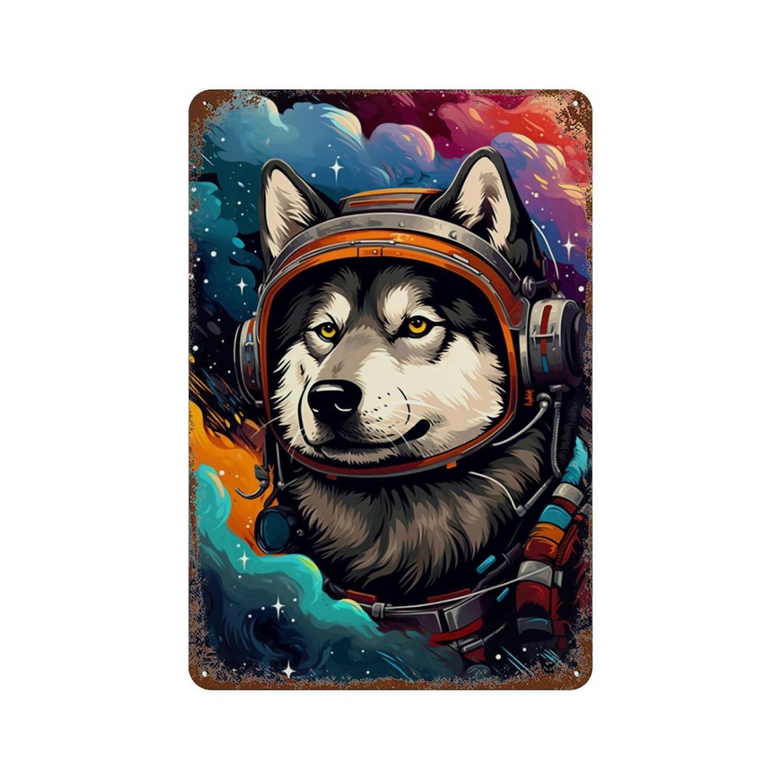 Space Dog Explorer-135 Decorative Tin Sign 11.8"x7.9", Retro Wall Decor for Garage, Pub Or Kitchen