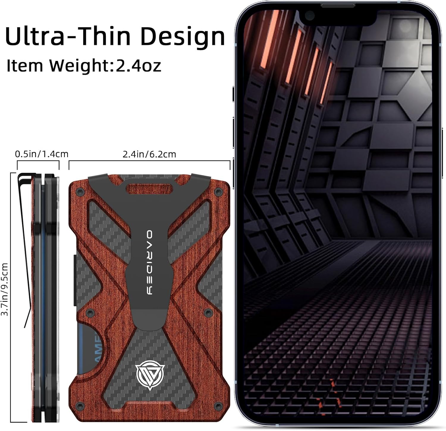 Minimalist Wallet for Men- Slim Aluminum Metal Money Clip Wallet with Clear ID Card Holder, Carbon Fiber Wallet, RFID Blocking,Holds up 15 Cards with Cash Clip,Ultra-Thin Tactical Wallet - Rosewood - Image 6