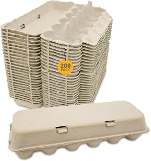 Stromberg's Large Blank Flat Top Chicken Egg Cartons, Perfect for Personalization, Eco-Friendly and Biodegradable, Made From Recycled Materials, Ideal for Farmers and Crafters, 200 Pack
