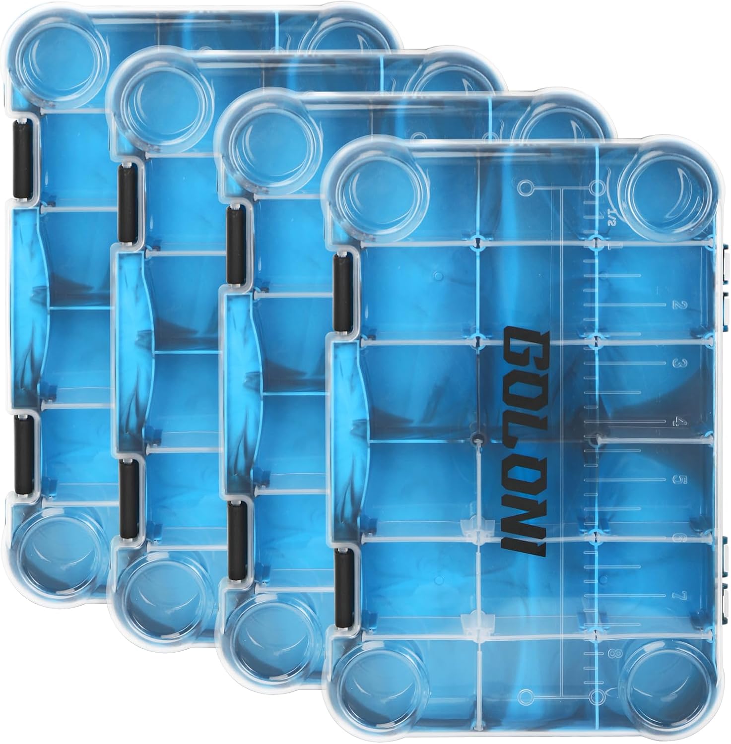 Goloni 3600 Fishing Tackle Box 4-Pack - Clear Organizer Trays with Removable Dividers, Durable Lure Storage for Hooks & Baits