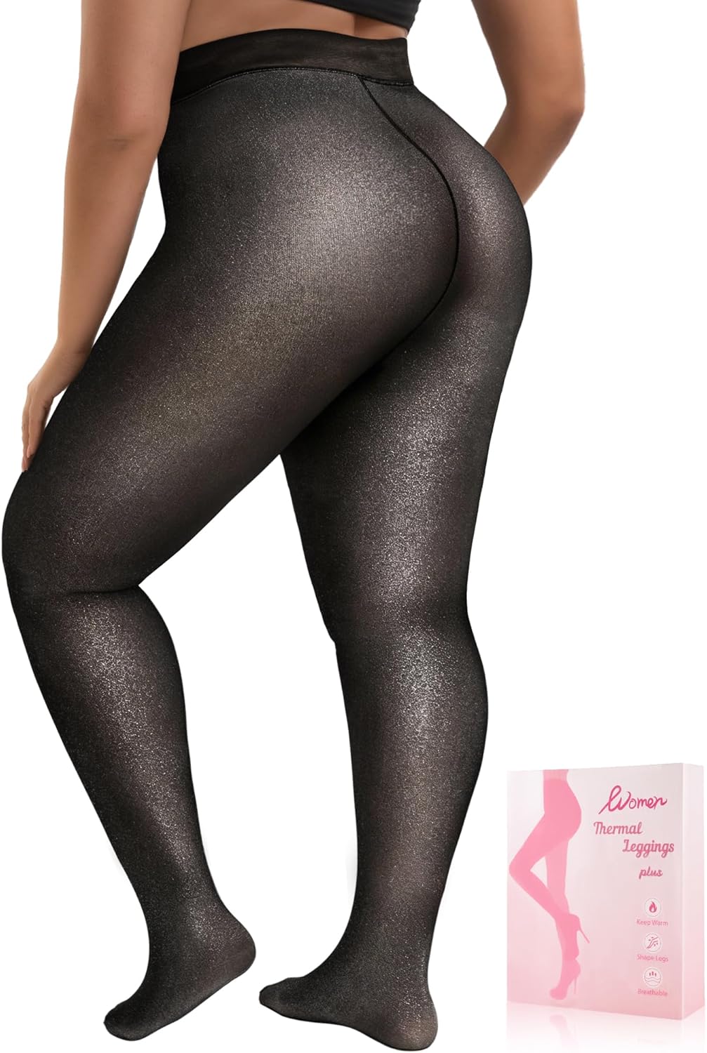HONGTEYA Plus Size Fleece Lined Tights Women, Winter Warm Thermal Tights Fake Translucent Pantyhose Sheer Leggings