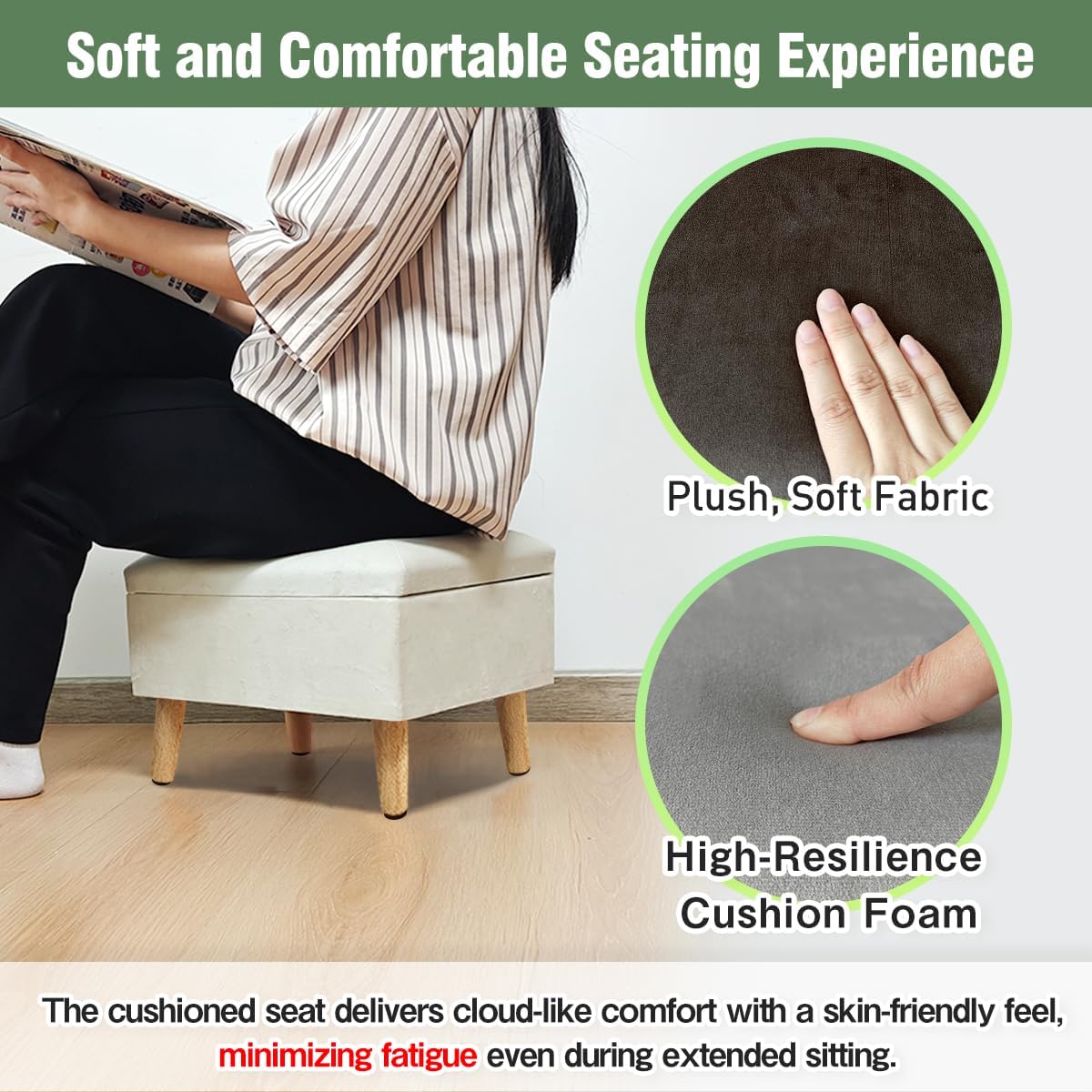 lumizone Small Ottoman with Storage Footstool Compact Foot Rest Stool for Living Room Under-Desk Entryway or Bedroom 10.63" Low-Height Storage Ottoman Cube Lightweight & Stylish (Beige)