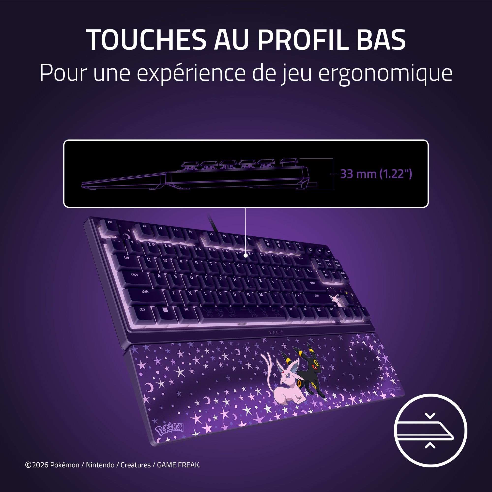 Razer Ornata V3 Tenkeyless Édition Pokémon Espeon & Umbreon - Clavier Gaming Compact et Plat - Rétroéclairage Chroma - Touches multimédia dédiées - Clavier QWERTY US | Commutateurs à Membrane
