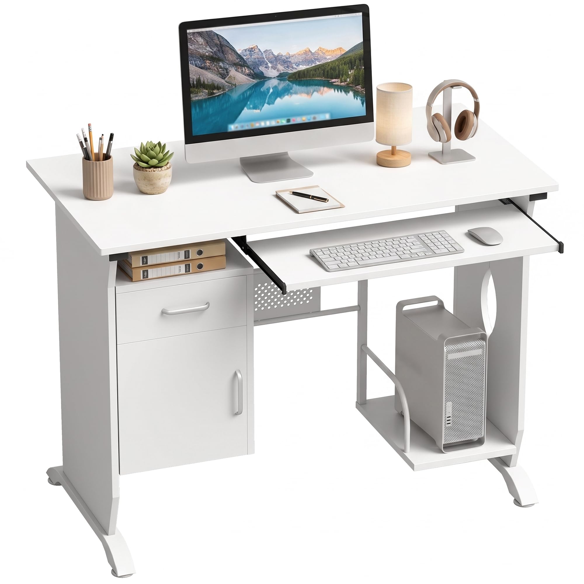 HOMCOM Bureau d'Ordinateur, Tablette Coulissante 100x52x75 cm Blanc