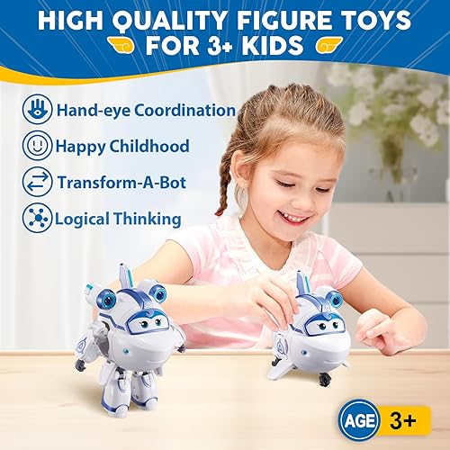 Vista 10 de Super Wings Figura de acción de Paul Airplane Toys de 5 pulgadas, avión a robot en 10 pasos, avión de juguete para niños y niñas de 3 a 5 años