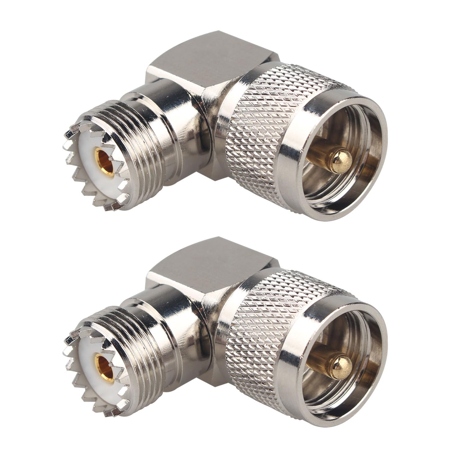 Futheda 2PCS UHF PL259 Male to UHF SO239 Female Right Angle 90 Degree Connector RF Coaxial Coax Cable Adapter Compatible with CB Radio Marine VHF Video FPV Antenna Walkie-talkie Broadcast - Image 2