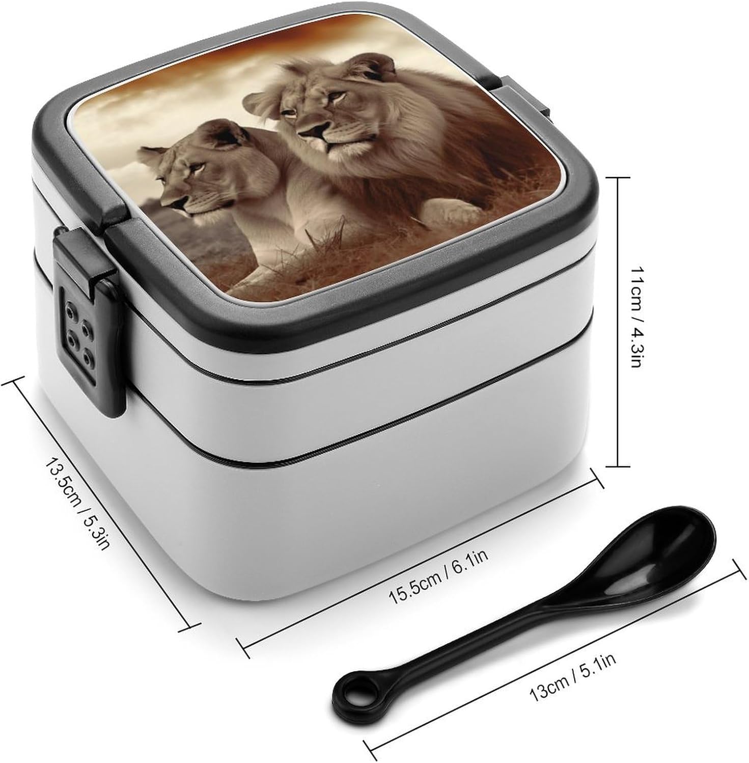 Adults Lunch Box Adult Bento Box Stackable Bento Box BPA-Free African Lion And Lioness Lunch Box Food Container Ideal for Meal Prep, Work, And On The Go