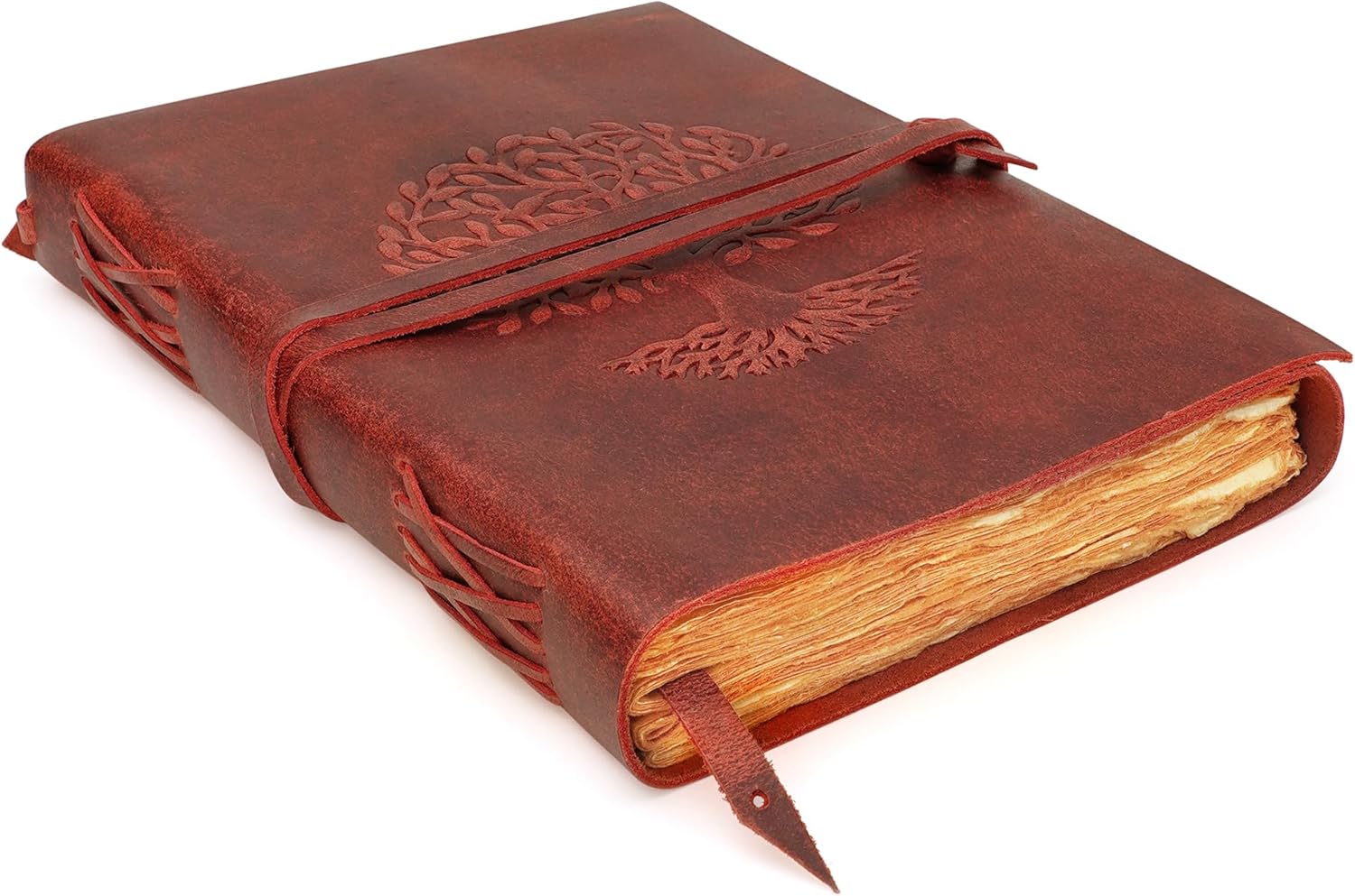 Tree Of Life Leather Journal for Women and Men, Handcrafted Leather Journal for Writing Womens, Sketchbook, Travel Diary with Unlined Deckle Paper, Wine Red 7x10
