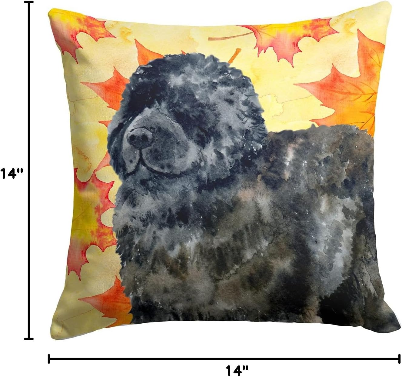 Caroline's Treasures BB9932PW1414 Newfoundland Fall Fabric Decorative Pillow, Yellow Machine Washable, Indoor Outdoor Decorative Pillow for Couch, Bed or Patio, 14Hx14W