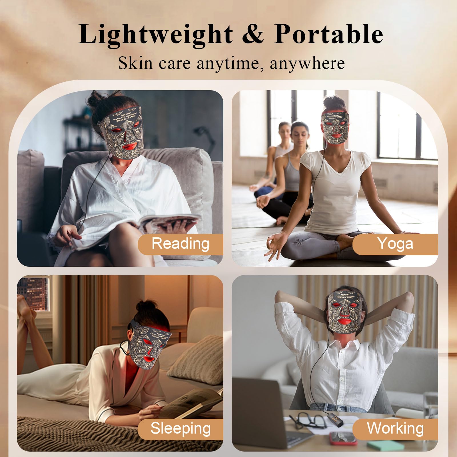 Thérapie par la lumière rouge pour le visage, masque facial LED 7 couleurs, proche infrarouge, 850 nm, appareil portable et rechargeable pour soins de la peau à la maison et en voyage