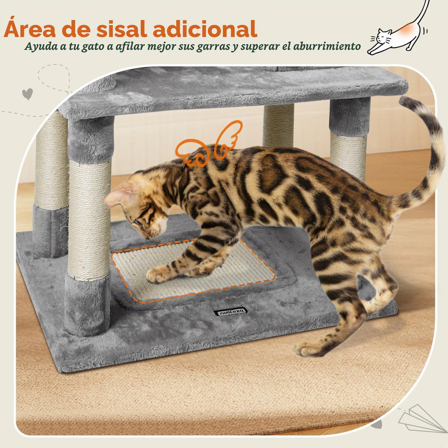 Nobleza Árbol Rascador para Gatos Grande 168cm, Torre de Actividades Multinivel con 9 Postes de Sisal, 2 Nidos, Hamaca y Pompón, Gris