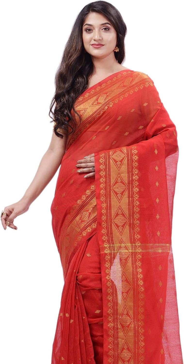 Women`s Bengal Cotton Silk Pure Handloom Cotton Saree Kohinoor Work With Blouse Piece Free Size