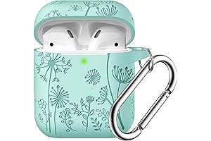 Lerobo AirPod Case (Mint Green) with Flower Engraving, Compatible with Apple AirPods 1st/ 2nd Generation