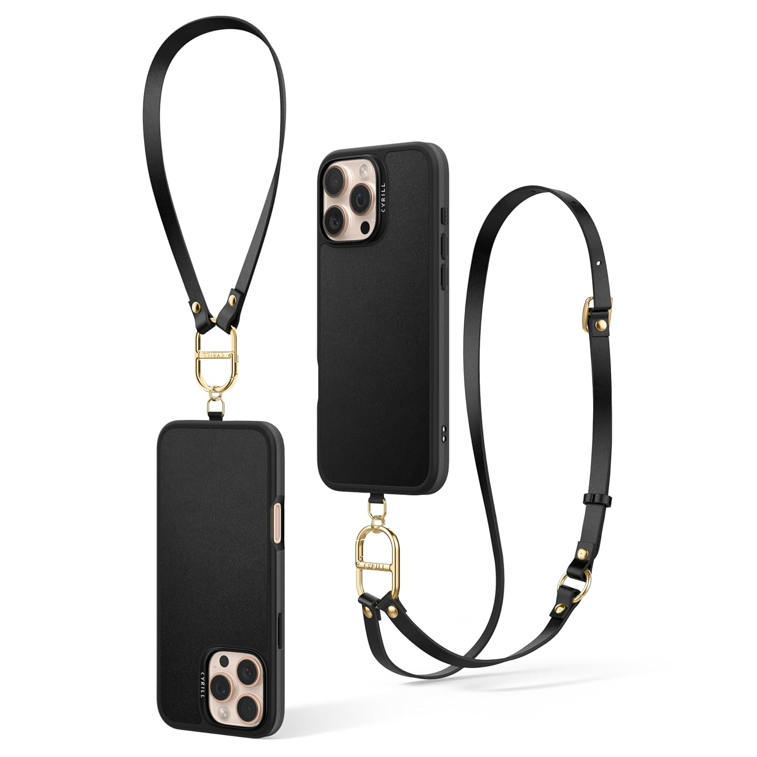 Spigen Cyrill Kajuk Mag | iPhone 16 Pro Max Case | Crossbody Lanyard Strap iPhone 16 Pro Max Back Cover | Faux Leather+TPU+PC – Classic Charm Black