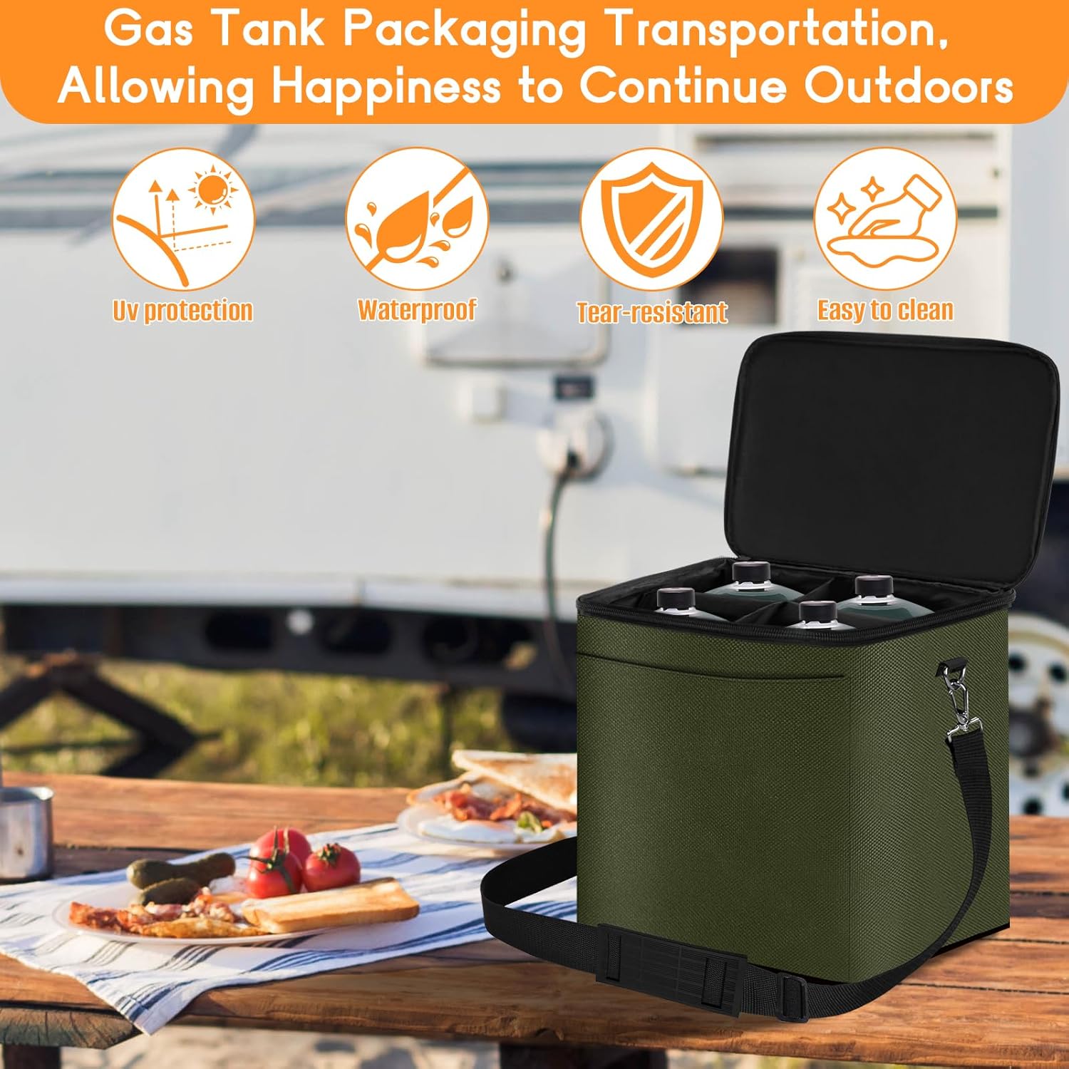 Mini 1LB Propane Tank Storage Bags with Padding, Adjustable Shoulder Strap, Camping Fuel Cylinder Carry Bag for 4-Pack Propane Tanks 16 OZ, Refillable Small Propane Gas Canister Bottle Case-Green - Image 6