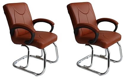 KITHANIA Home Office Visitor Comfortable Chair Pack of 2 (Brown)