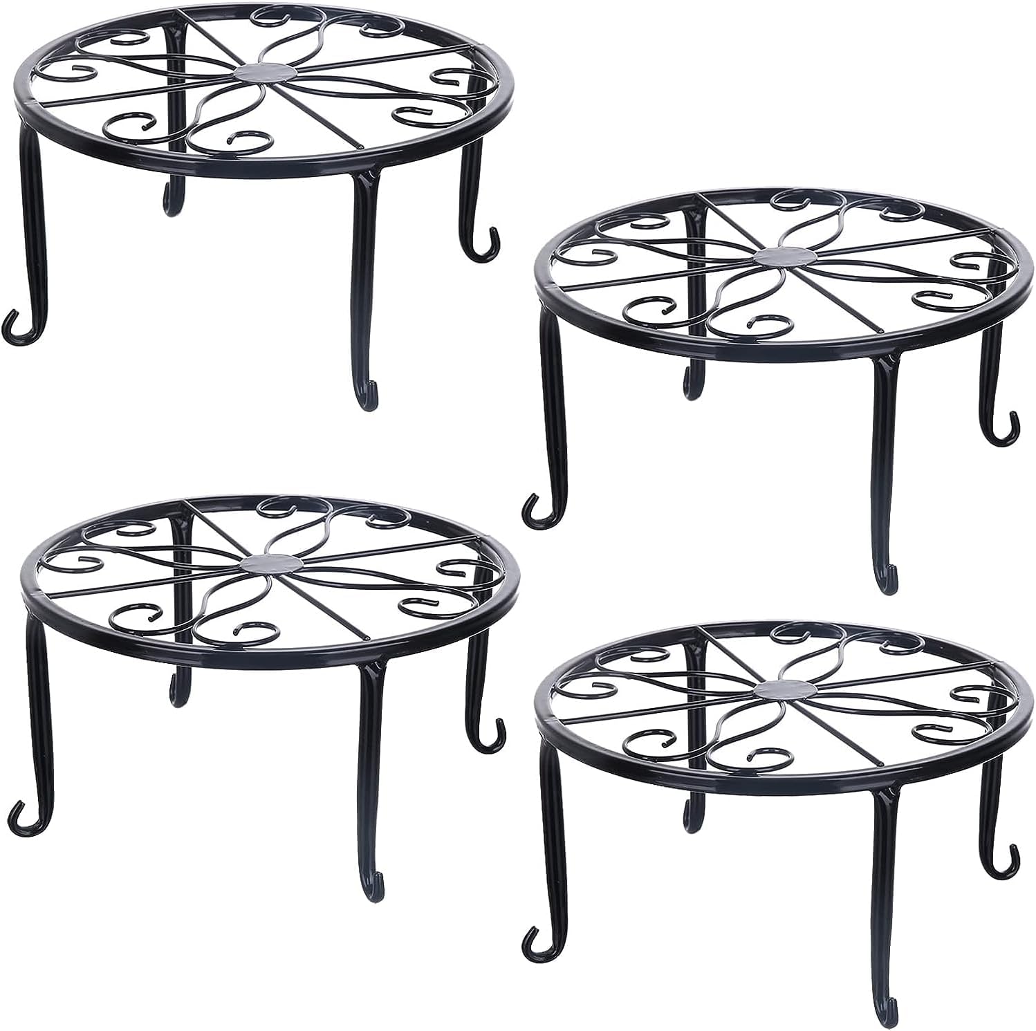 Tosnail 4 Pack Metal Plant Stand, Planter Support Rack, Plant Pot Stands, Planter Holder Heavy Duty, Rust Proof Iron Potted Plant Flower Pot Stand for Indoor Outdoor Garden Patio, Black, 9 Inch