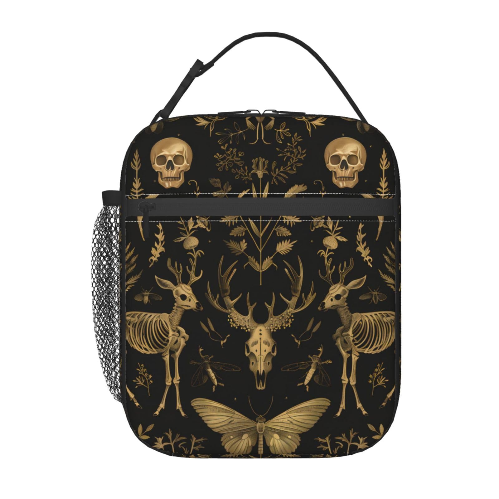 ainori Reusable Vintage Gothic Lunch Box for Kids Girls Boys Women Adult, Insulated Deer and Skull Lunch Bag,Polyester Cooler Goth Handbags Case for