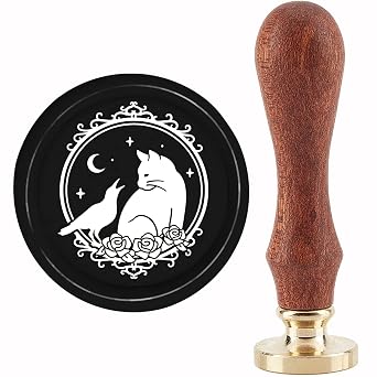 CRASPIRE Cat Wax Seal Stamp Crow Sealing Wax Stamps Roses 30mm Retro Vintage Removable Brass Stamp Head with Wood Handle for Wedding Invitations Envelopes Valentines Day Gift Wrapping Picture Frame