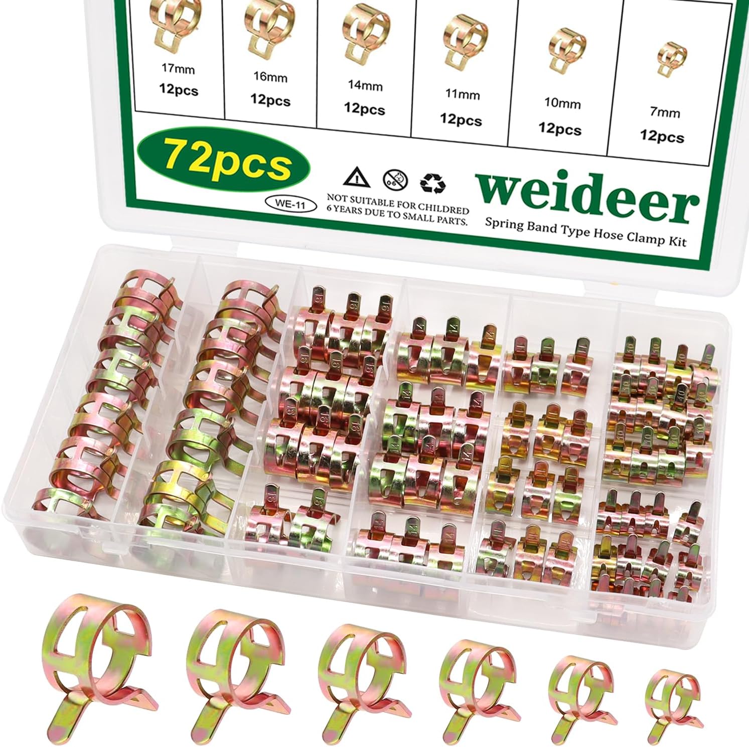 weideer 72pcs (6 Sizes) Spring Hose Clamps Fuel Line