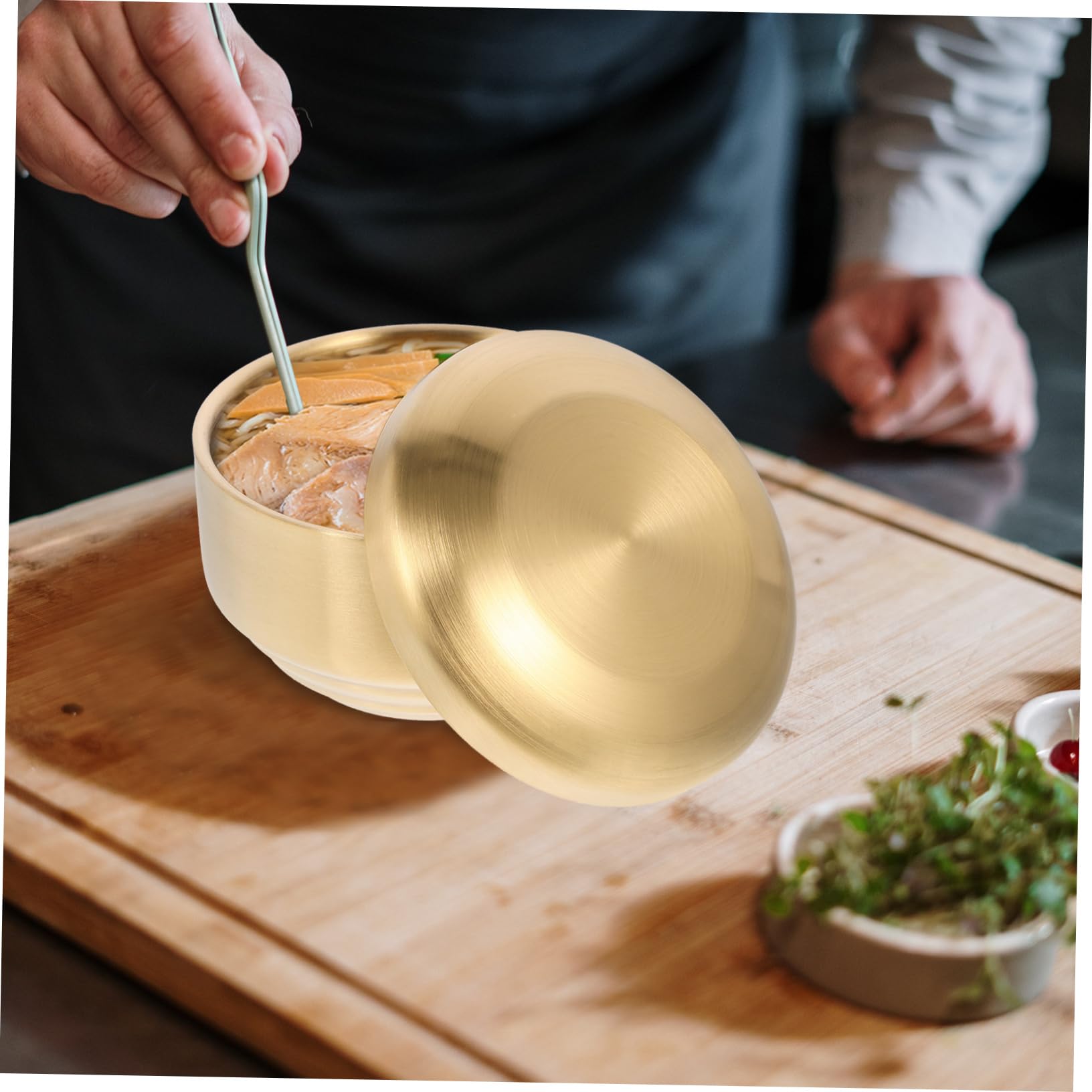 SOLUSTRE Stainless Steel Double Rice Bowl with Lid Heat Insulated Snack Soup Bowl for Home Restaurant and Hotel Use Easy to Clean