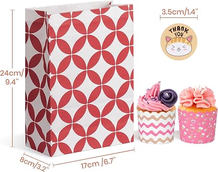 Parmedu Assorted Color Paper Gift Bags: 48 Medium Gift Bag - 24 * 17 * 8CM with 48 Stickers, Food Grade Take-out Bags for Christmas, Festivals, Birthdays, Parties, Weddings, Baby Showers
