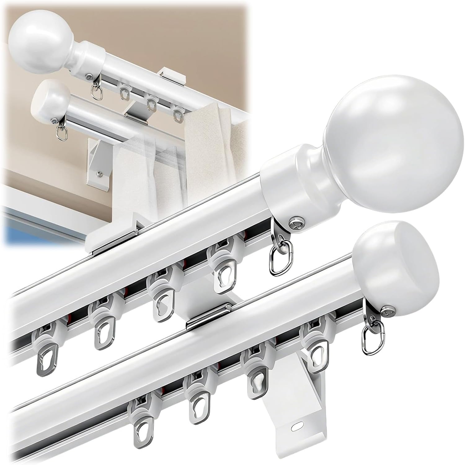 Silent Double Curtain Track Wall Mount, Aluminum Curtain Rod for Windows 8ft 10ft 12ft 14ft 16ft 18ft 20ft Heavy Duty Room Divider-Sliding Curtain Rail for Living Room(Black,5.2m(17.1ft))