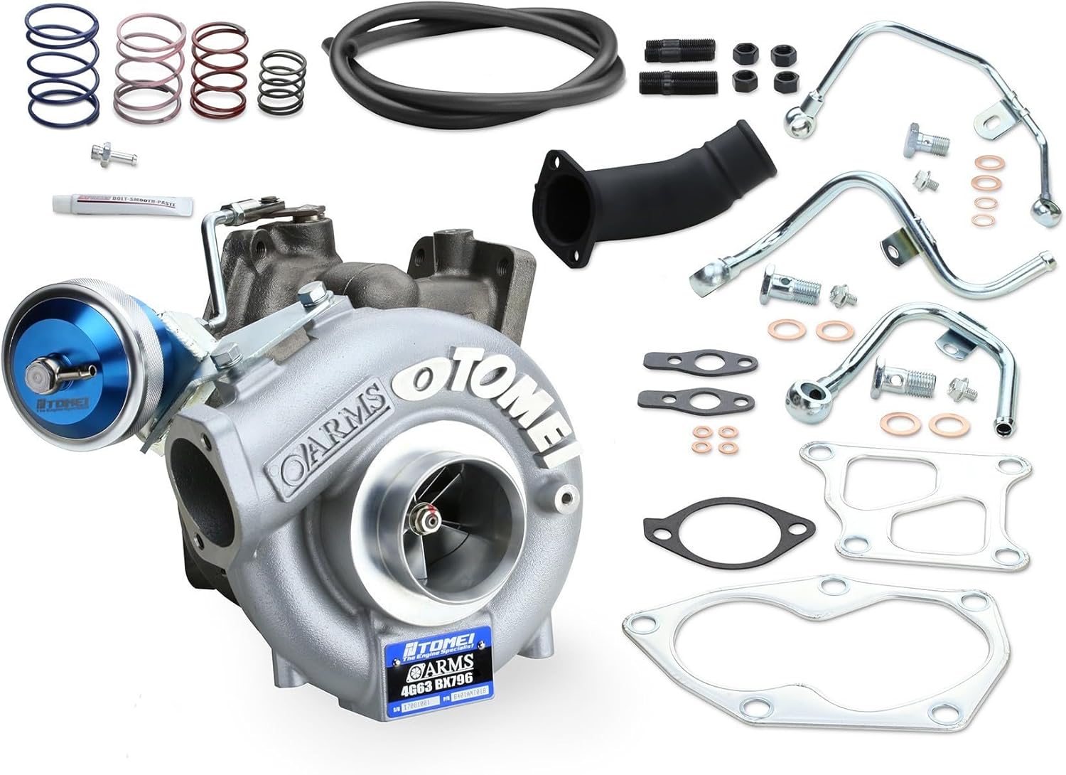 Tomei ARMS BX7960 Ball-Bearing Turbocharger Kit Compatible with EVO 4-9 4G63 2.0 L Engine, CNC Billet Compressor, 400 HP Capable