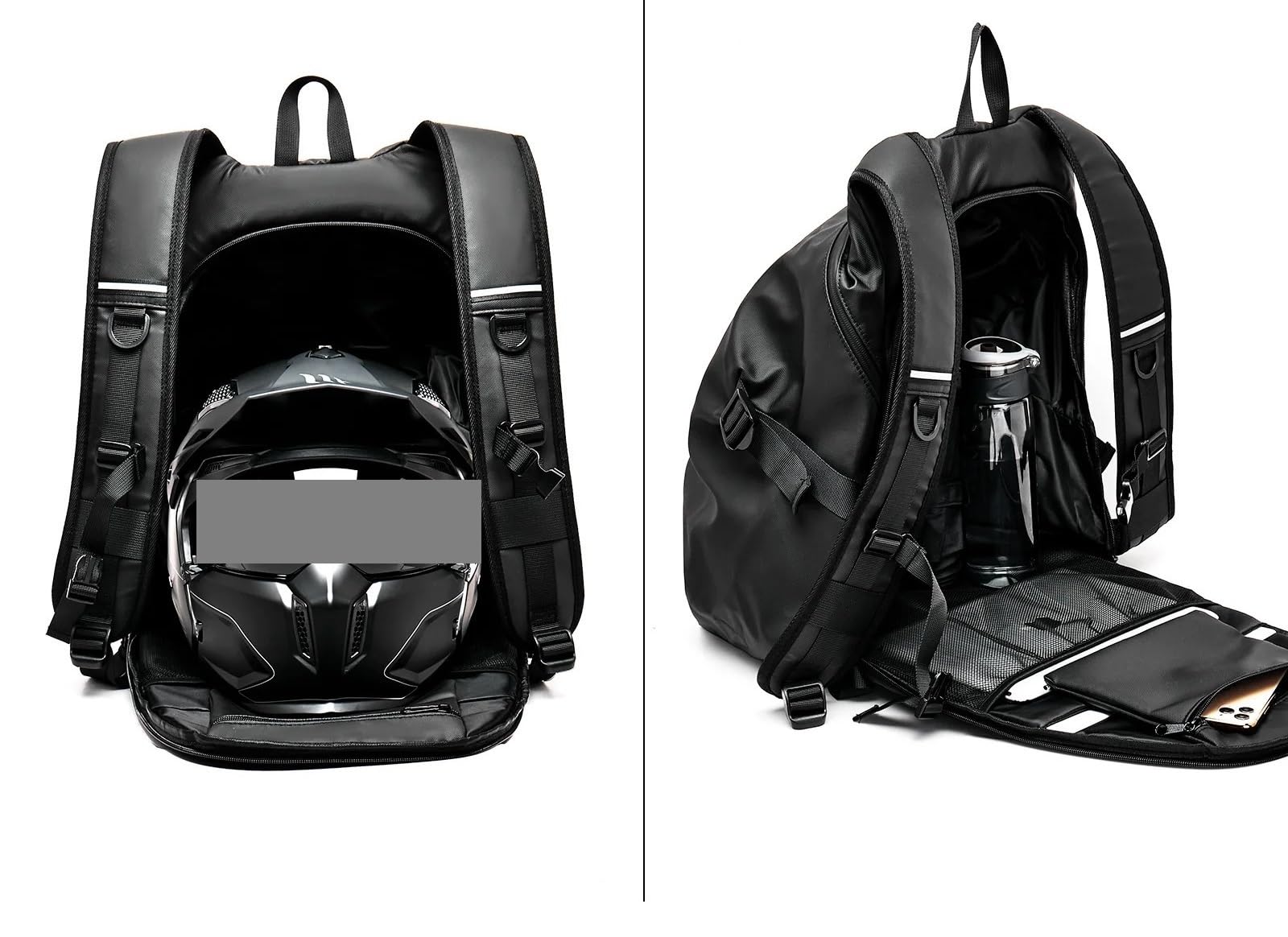 Borsa Porta Casco Zaino for Casco for Motocicletta Borsa Porta Impermeabile di Grande capacità con Zaino da Trekking a Righe per Casco Moto Bicicletta Sci(Black-Small)