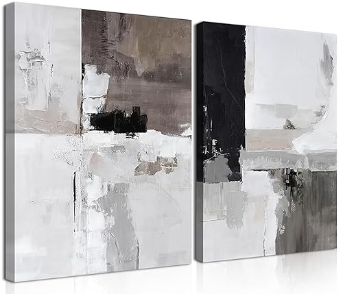 Framed Modern Abstract Wall Art Set of 2, Black White