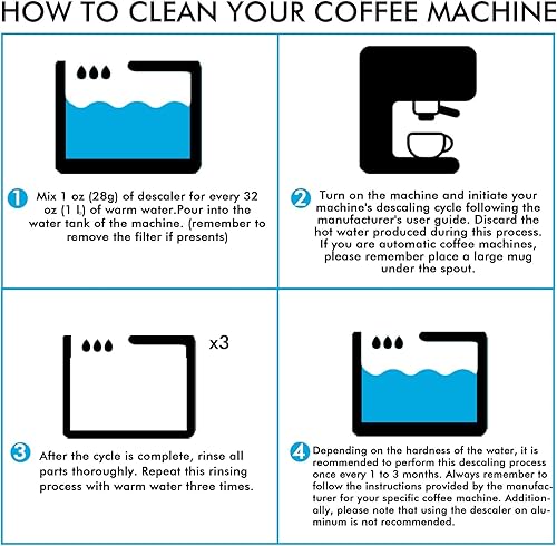 Miniatura 7 de Solución de polvo descalcificante (4 usos) elimina la incrustación y la acumulación, cafeteras automáticas y descalcificadoras de café expreso,
