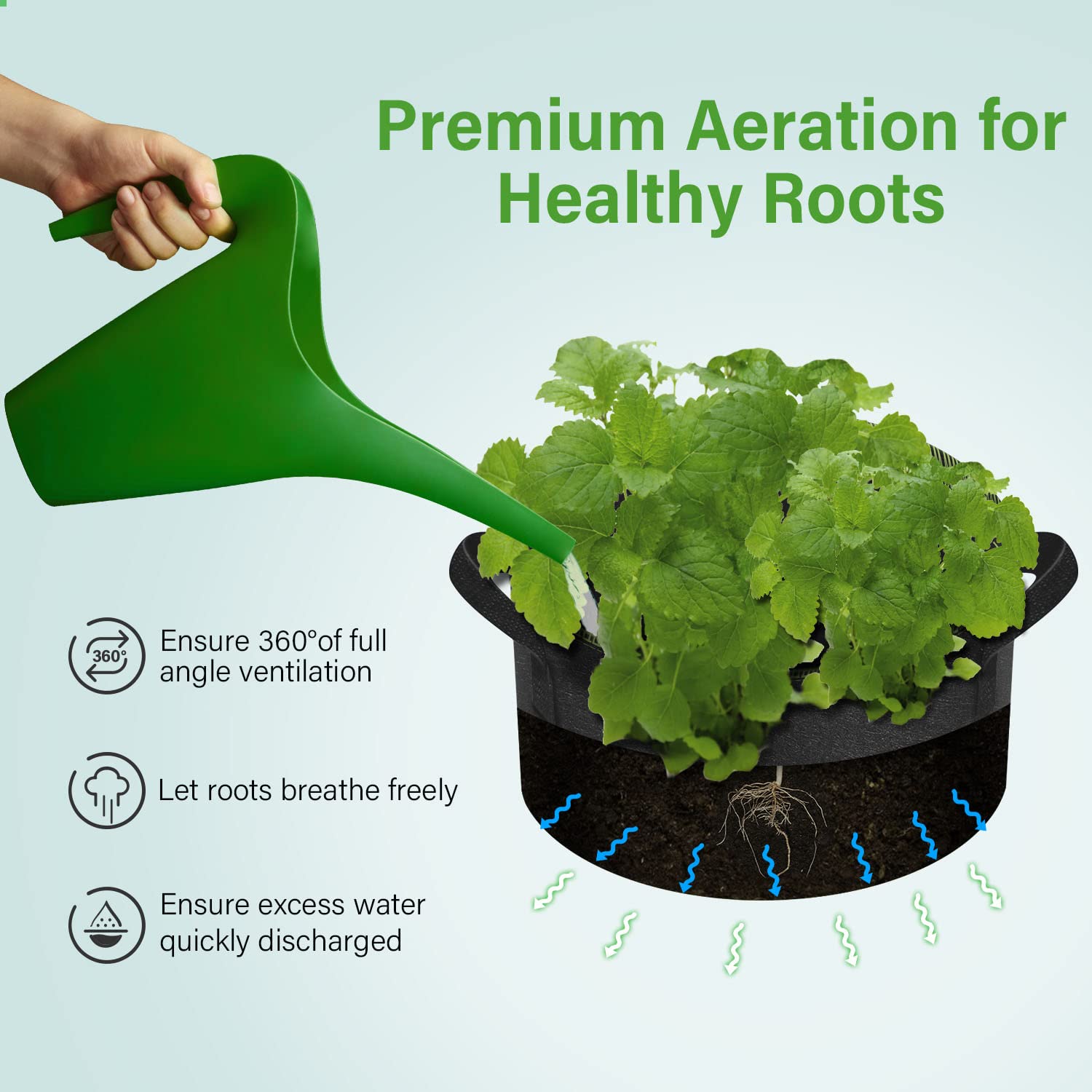 iPower Contenedor con Asas de Correa para jardín y Plantar Flores Vegetales, Negro con Costura Verde, 5 galones