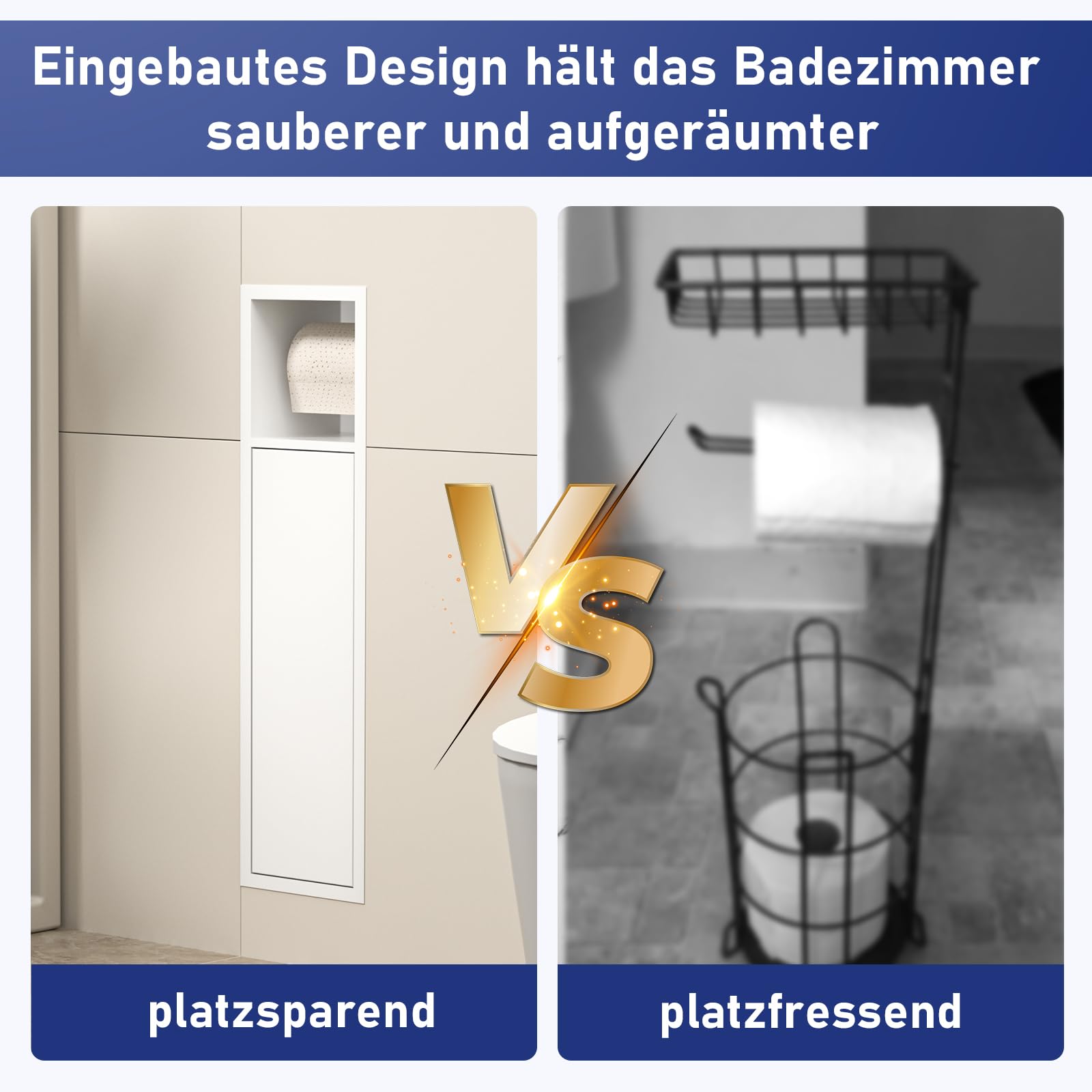Unterputz-Schrankmodul Edelstahl für die Klobürstengarnitur, Badezimmerschrank mit Toilettenpapierhalter,Mit Schiebetür, 63x15x15 cm, Weiß