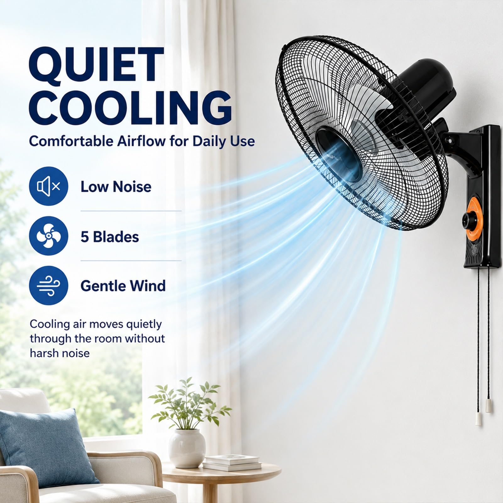 Ventilatore da Parete Solare con Pannello Solare e CA | Ventilatore a muro silenzioso oscillazione 120° doppia ricarica CA/solare per camping