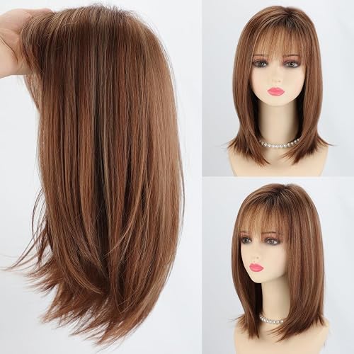 14inch Strawberry Blonde Layered Bob Wigs for Women with Bangs