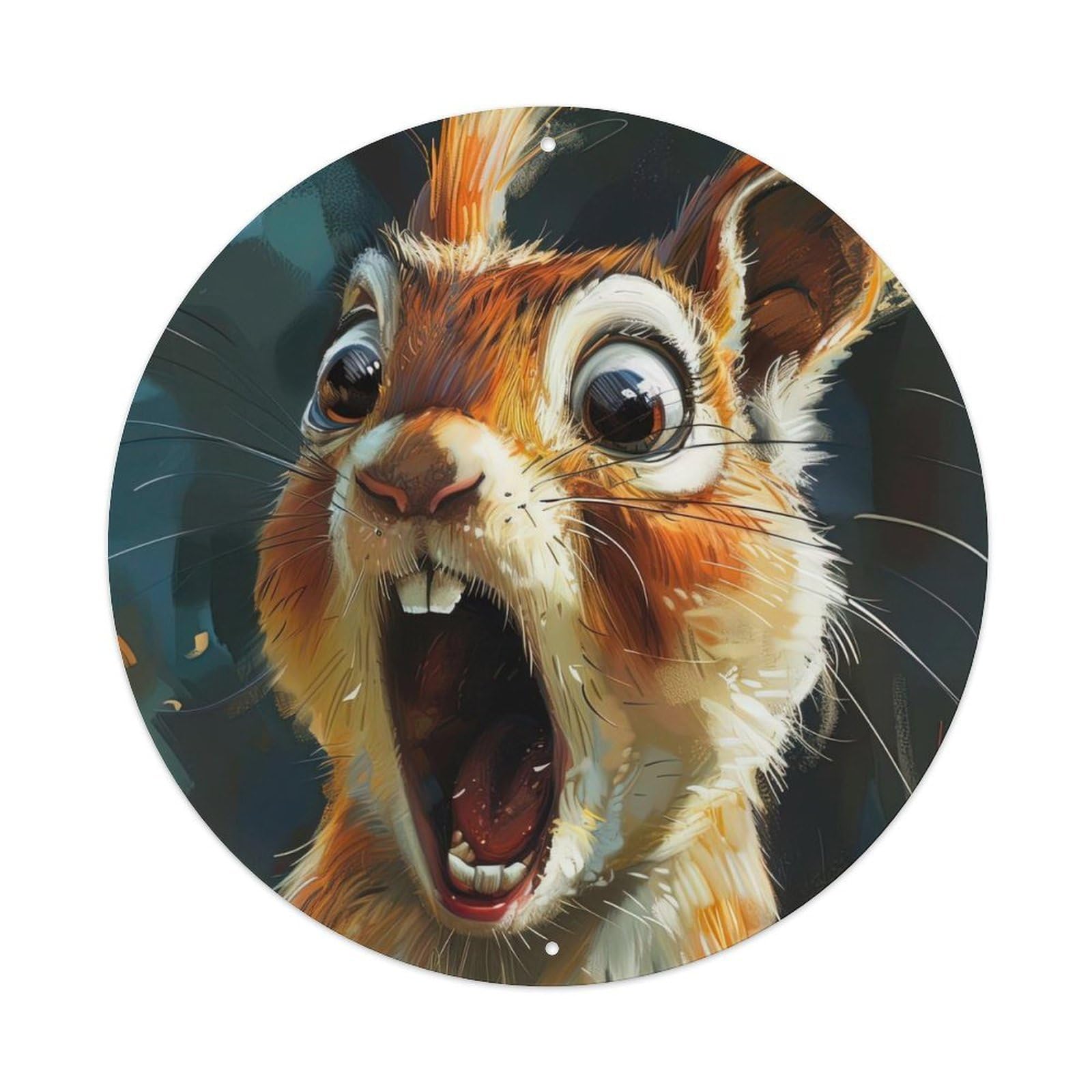Animal Surprised Squirrel Vintage Metal Tin Sign Plaque Wall Decor for Cafe, Club, Garden Round Metal Poster 8x8Inch