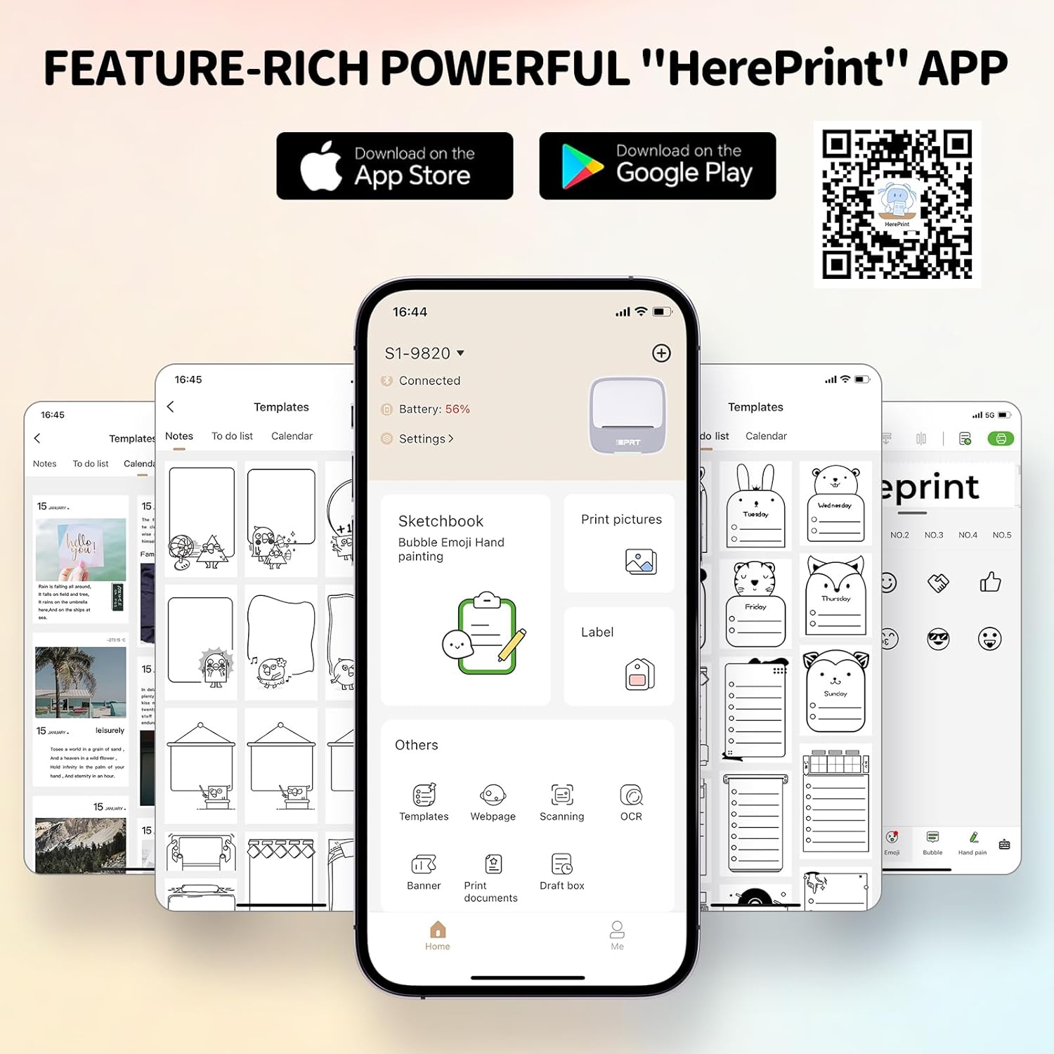 PRT Mini Sticker Printer, Portable Thermal Printer with 1 Roll Sticker Paper, Inkless Sticker Maker, Bluetooth Label Printer for Study Notes,Lists,Pictures,DIY Creations Printers for Home Use, Grey - Image 3