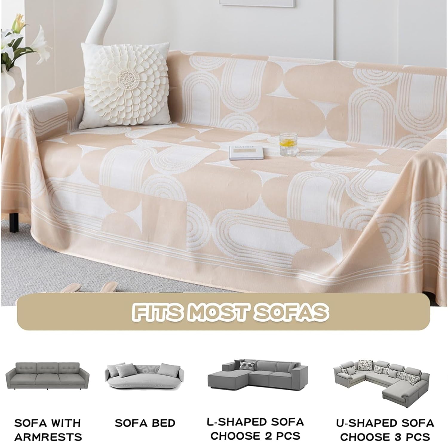 Cooling Boho Couch Cover, 3D Structure Breathable Cool Couch Covers,Ultra Cold Tech Fiber Sofa Cover for 3 Cushion Couch, L-Shaped Sectional, Loveseat, Futon for Summer(Orange,71"*118"(180 * 300cm))