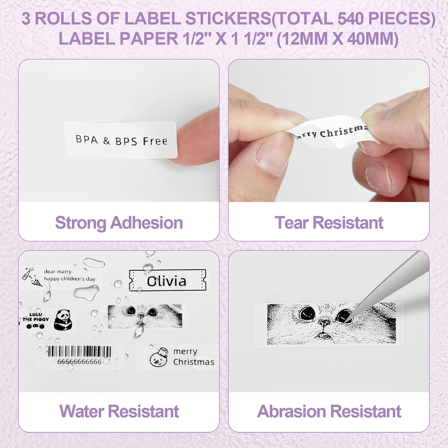 Case Compatible with NELKO P21, for NIIMBOT D110, for JADENS D110 Label Maker with 3 Roll Label Tape(Label Paper 1/2" x 1 1/2" (12mm X 40mm))-Hard Shell Storage Bag-Purple - Image 7